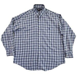 Ralph Lauren Blaire Polo Shirt Men's XL Navy Blue Plaid Long Sleeve BU EUC
